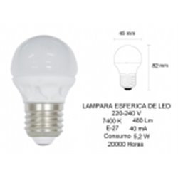 Bombilla LED Prodeco 1614, ESFERICA, 4.5W, E14, 6