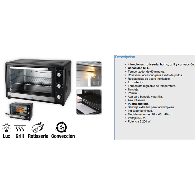 Mini-Horno Jata HN966, 66L, Convección