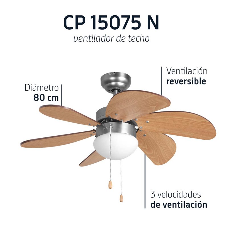 Ventilador techo Orbegozo CP 15075 N  80cm, 6 aspas